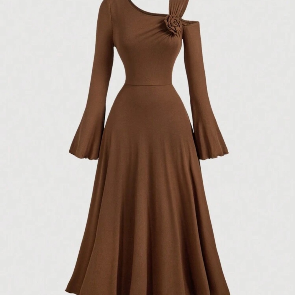 Elegant Brown Long Sleeve Dress